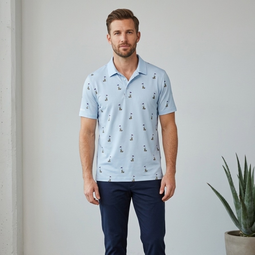 Bonobos Men's slim fit Light Blue Golf Flag Polo MED nwot
